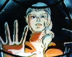 Look into my eyes - er - talk to the hand!  Dia authorizes the release of the Cosmic Circus Train with her handprint